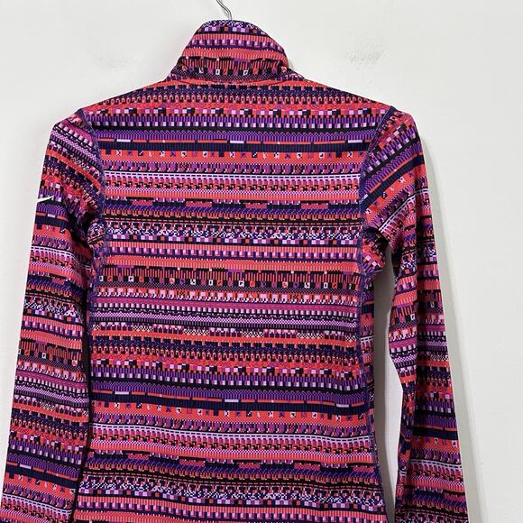 NIKE Womens Pro Pullover S Top Pink Purple DRI-FIT Stretch Geometric Half Zip - Picture 8 of 10